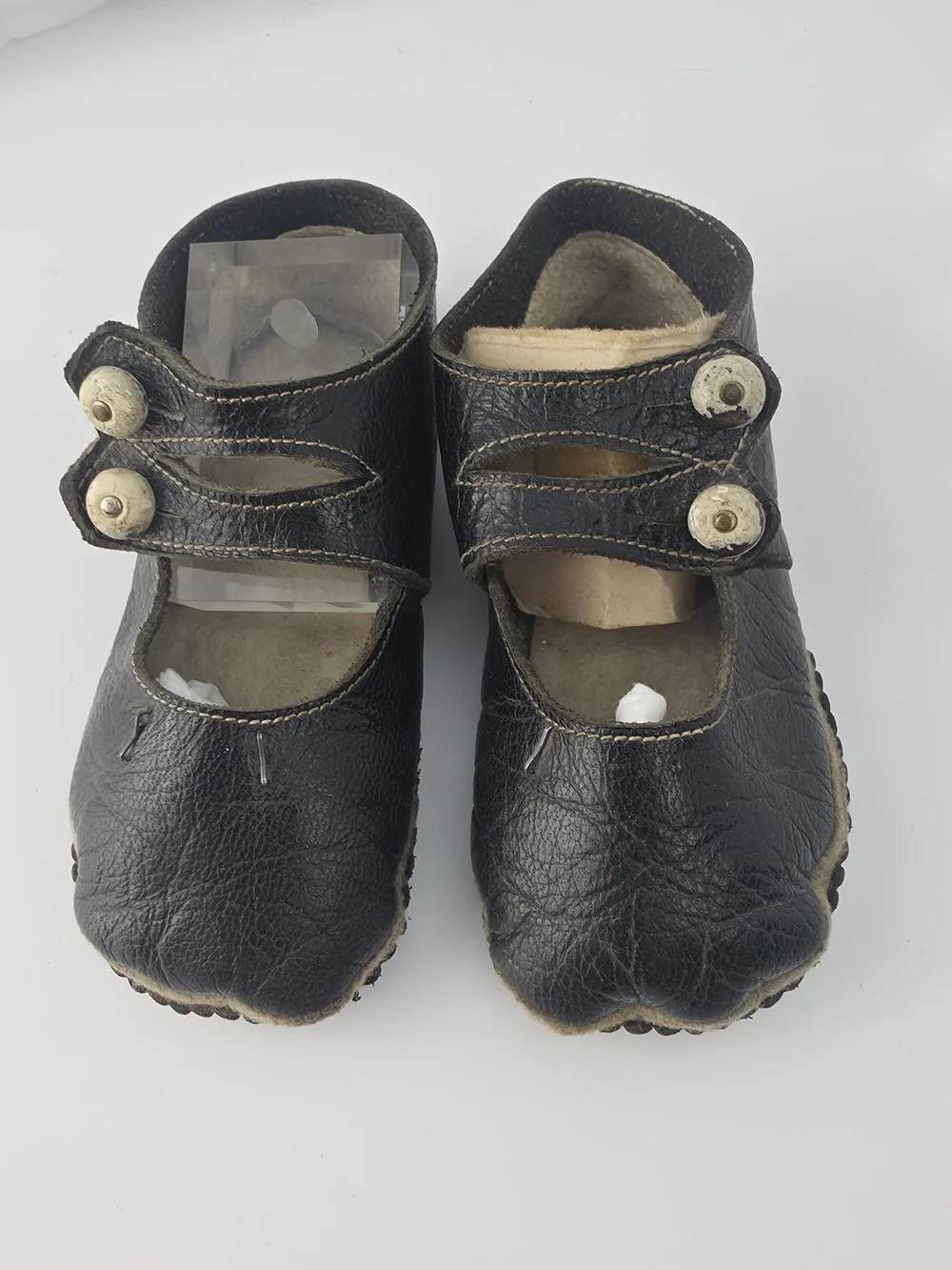 Antique 40s Baby Shoes Classic Black Soft Leather Mary Jane Kids Shoes